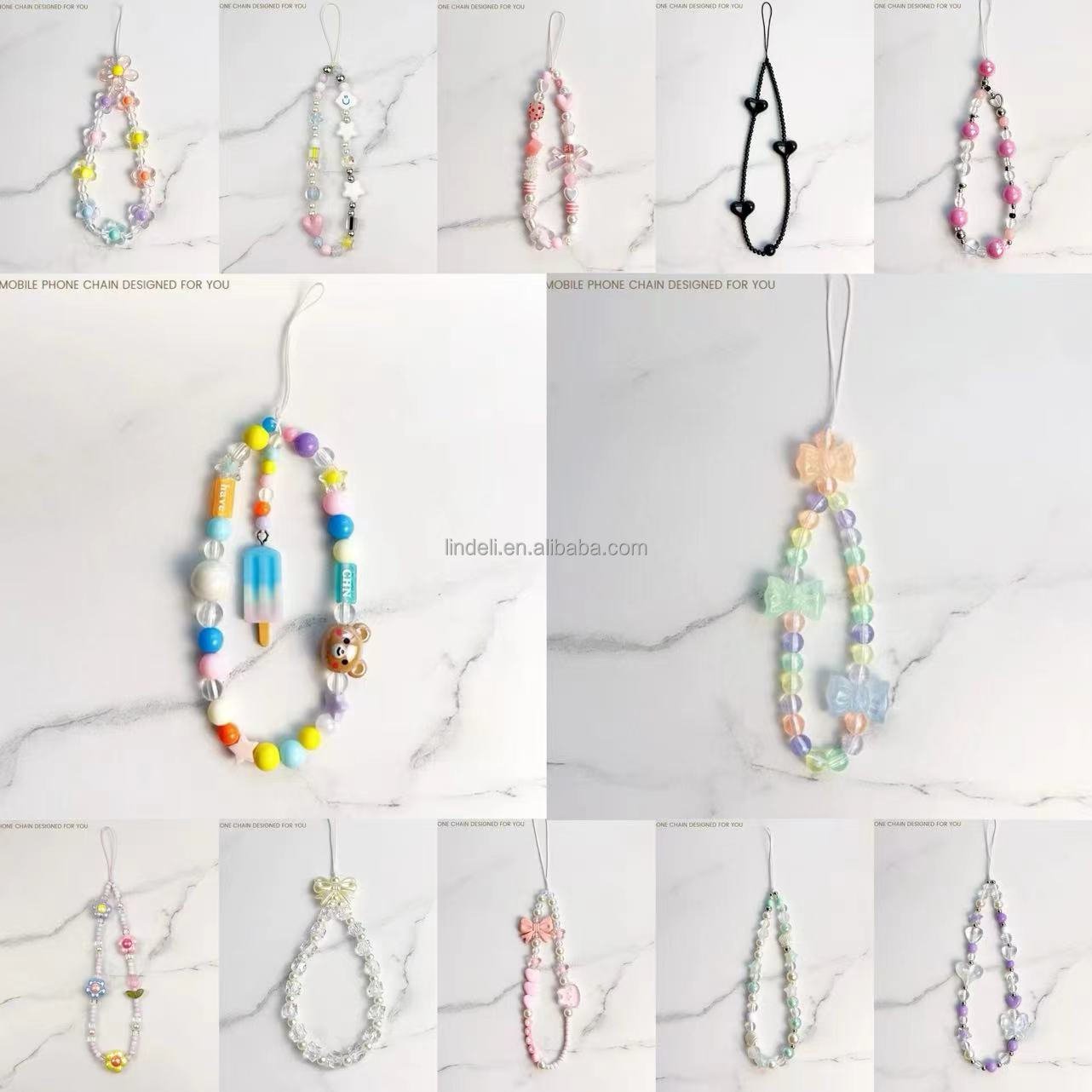 2024 Best-selling mobile phone Charm with mobile phone case Wrist strap Bracelet Pink bead bead girl mobile phone bracelet