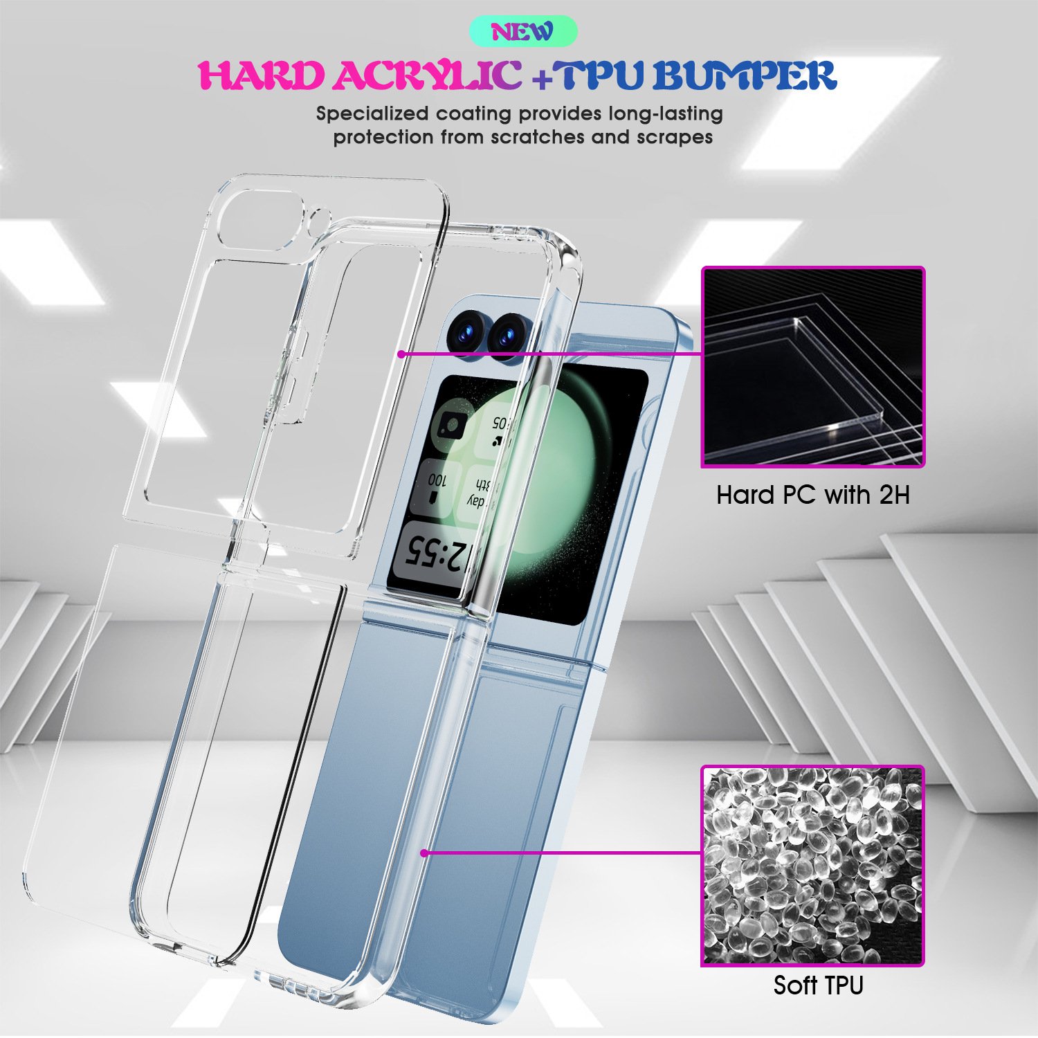 2024 Simple Crystal Transparent Suitable for Samsung Z FLIP6 Acrylic Two-in-One Set Beer Mobile Phone Case Factory Wholesale