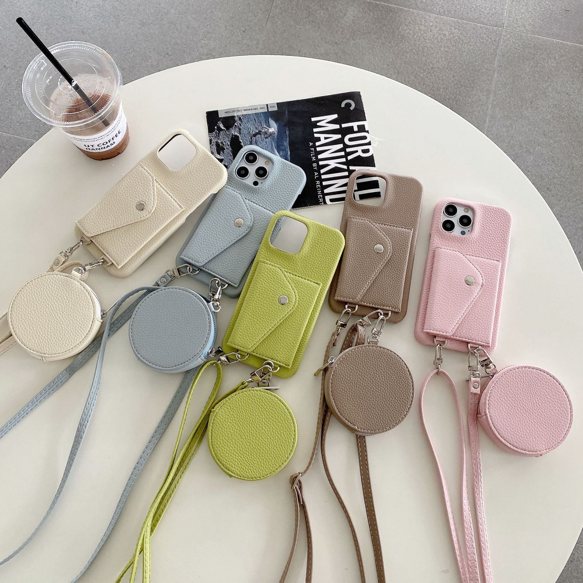 Leather multicolored Phone Case For Iphone 16 15 Pro Max Cover Leather Mobile Phone Case Luxury Design With Strap Crossbody