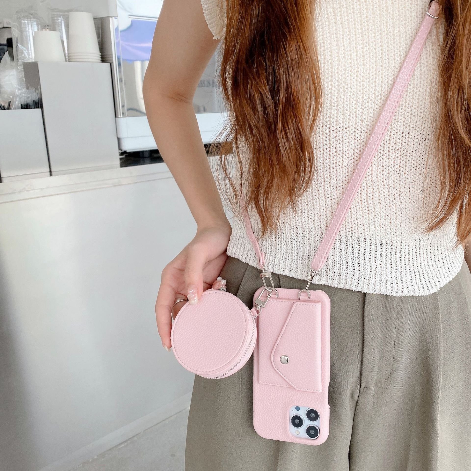 Leather multicolored Phone Case For Iphone 16 15 Pro Max Cover Leather Mobile Phone Case Luxury Design With Strap Crossbody