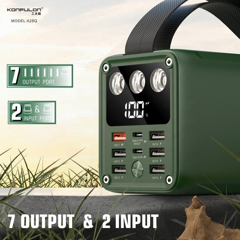 KONFULON Unique Original A28Q Power Bank 60000mAh High Capacity Power Bank with Flashlight & Display for Outdoor Power Station