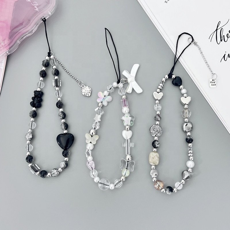 Jewelry Beads Anti-Lost Phone Lanyard Metallic Resin Pendant Bow Jewelry Beads Anti-Lost Lanyard Lovely Bracelet Straps