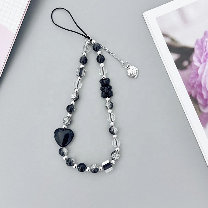 Jewelry Beads Anti-Lost Phone Lanyard Metallic Resin Pendant Bow Jewelry Beads Anti-Lost Lanyard Lovely Bracelet Straps