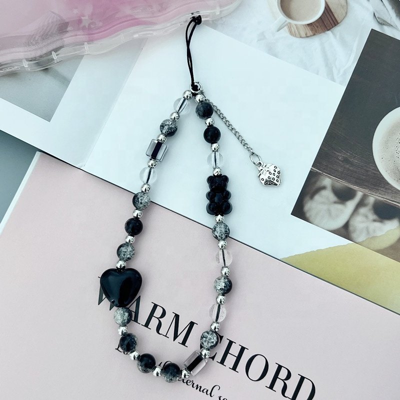 Jewelry Beads Anti-Lost Phone Lanyard Metallic Resin Pendant Bow Jewelry Beads Anti-Lost Lanyard Lovely Bracelet Straps