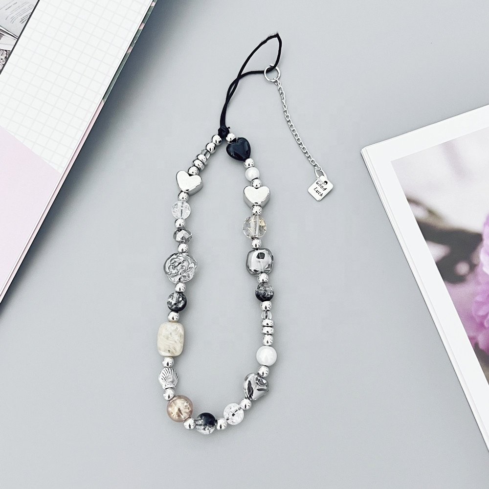 Jewelry Beads Anti-Lost Phone Lanyard Metallic Resin Pendant Bow Jewelry Beads Anti-Lost Lanyard Lovely Bracelet Straps
