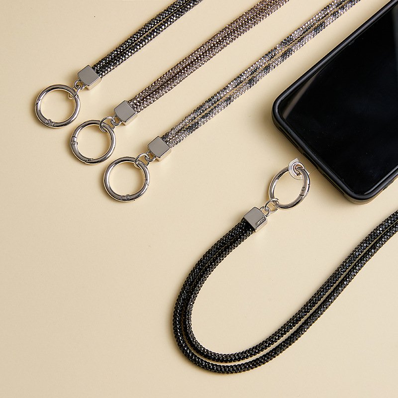 Universal Glitter Bling Crystal Cord Rhinestone Phone Lanyard Bead Wrist Wraps Straps Keychain for ID Card Keys Cell phones