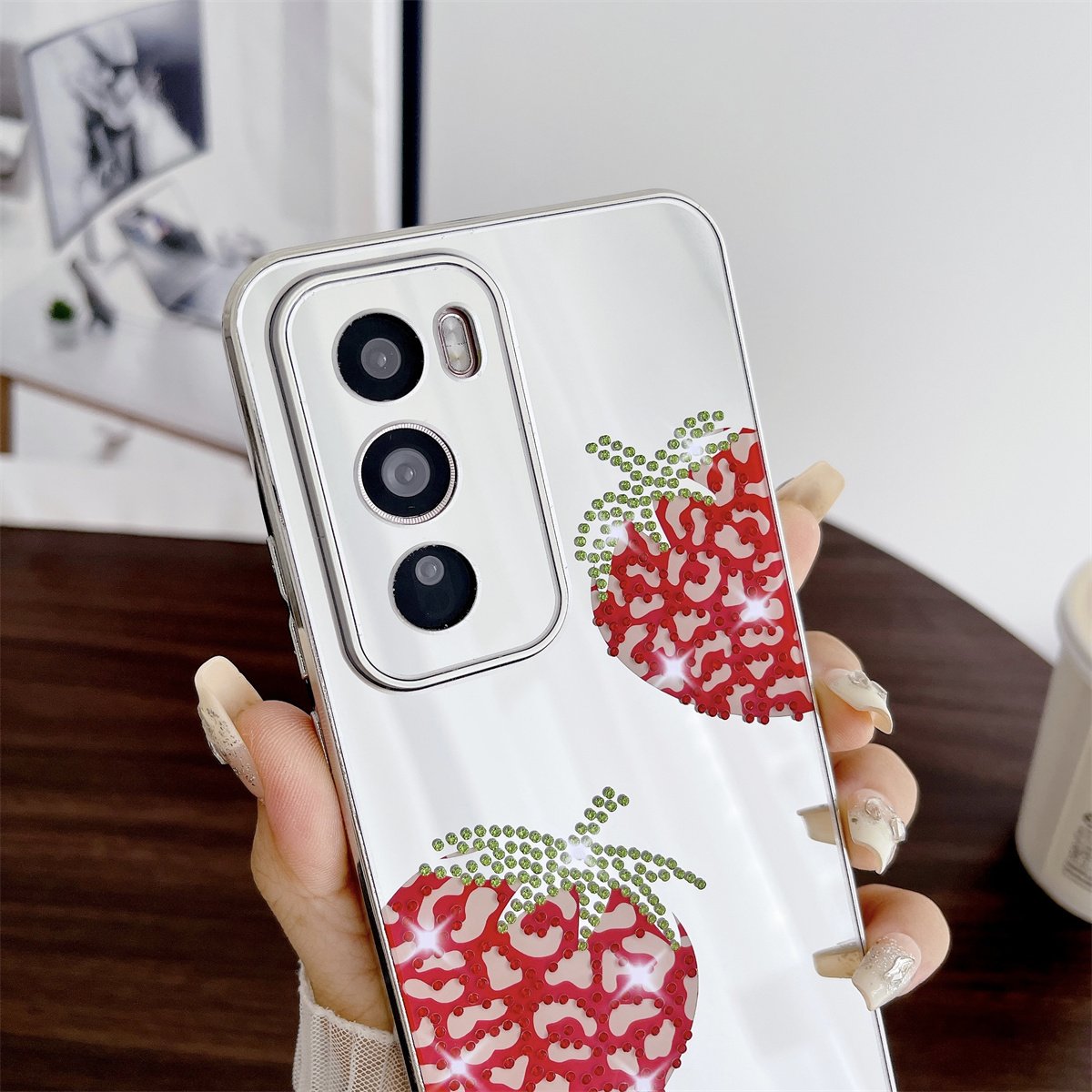 Luxury Electroplated Butterfly lipstick lips Make-up Mirror Mobile Phone Case with bracelet suitable For OPPO Reno 12 12Pro