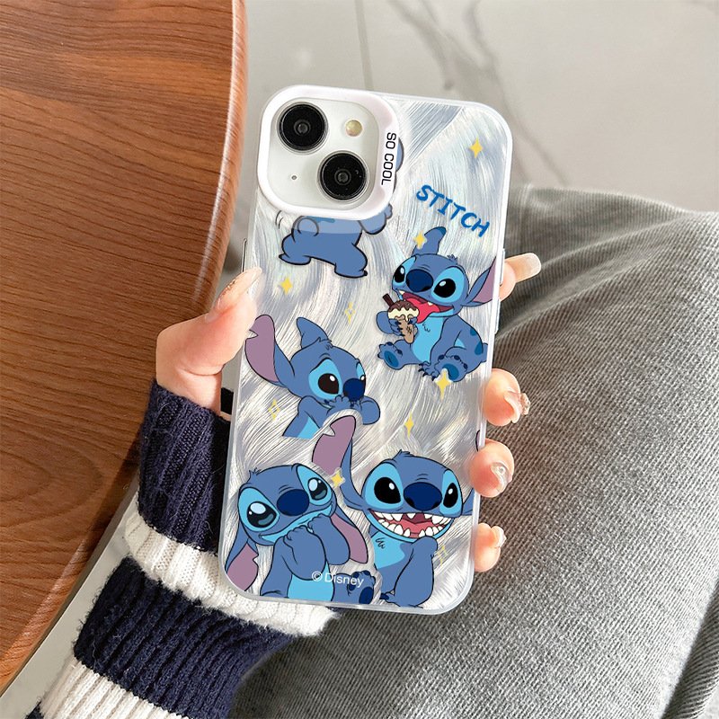 Cartoon Stitch Acrylic Mobile Phone Case For iPhone 16 15 14 13 12 11 Pro max Silicone TPU brand Printing Shockproof Back Cover
