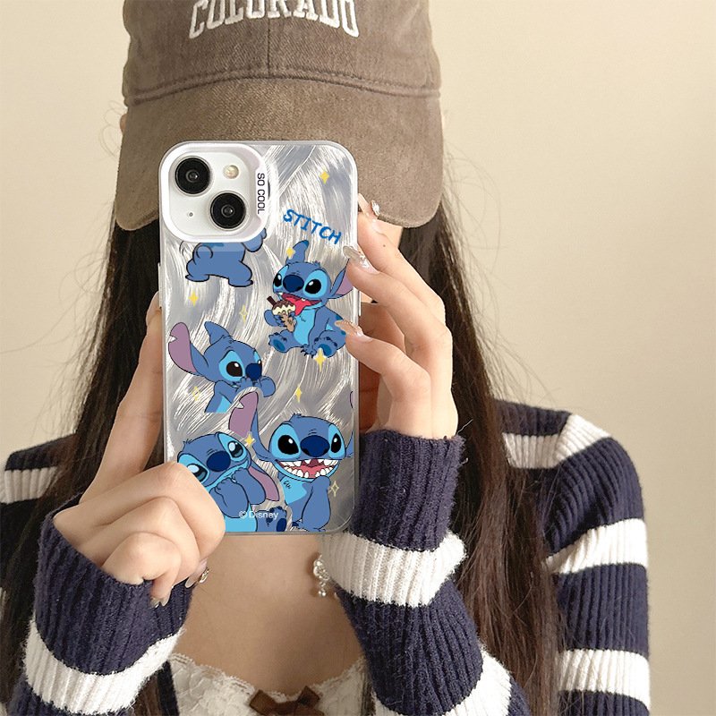 Cartoon Stitch Acrylic Mobile Phone Case For iPhone 16 15 14 13 12 11 Pro max Silicone TPU brand Printing Shockproof Back Cover