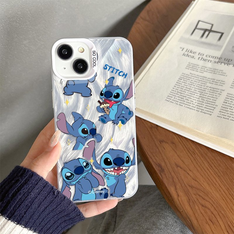 Cartoon Stitch Acrylic Mobile Phone Case For iPhone 16 15 14 13 12 11 Pro max Silicone TPU brand Printing Shockproof Back Cover