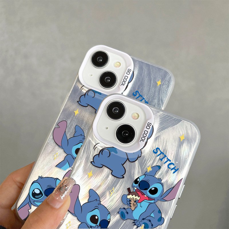 Cartoon Stitch Acrylic Mobile Phone Case For iPhone 16 15 14 13 12 11 Pro max Silicone TPU brand Printing Shockproof Back Cover