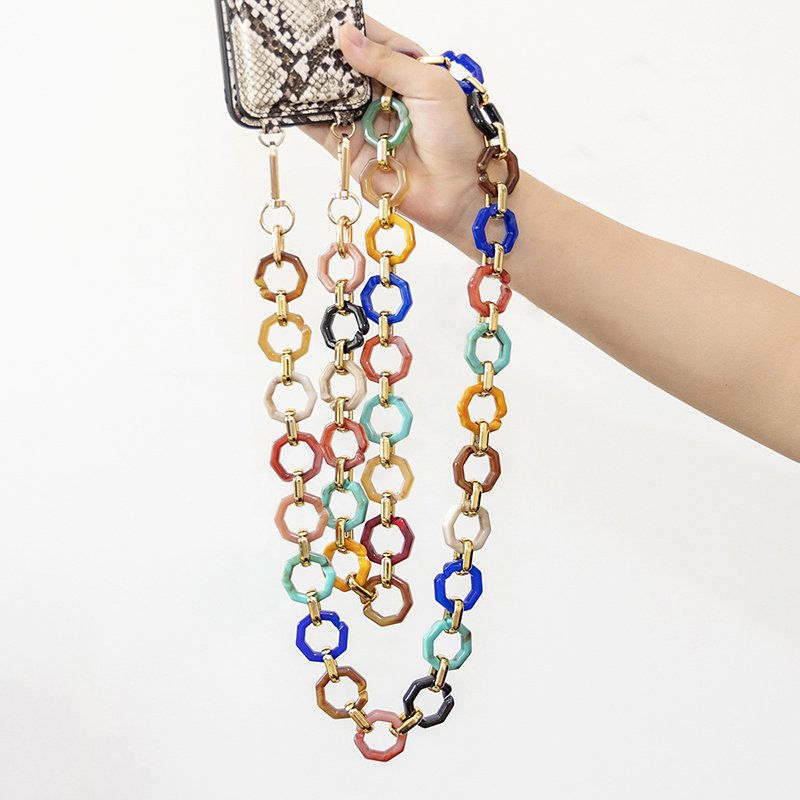 Colorful Acrylic Mobile Hang Chain Crossbody Hands Free Portable Phone Case Accessory Custom Logo Tag Phone Strap Wholesale