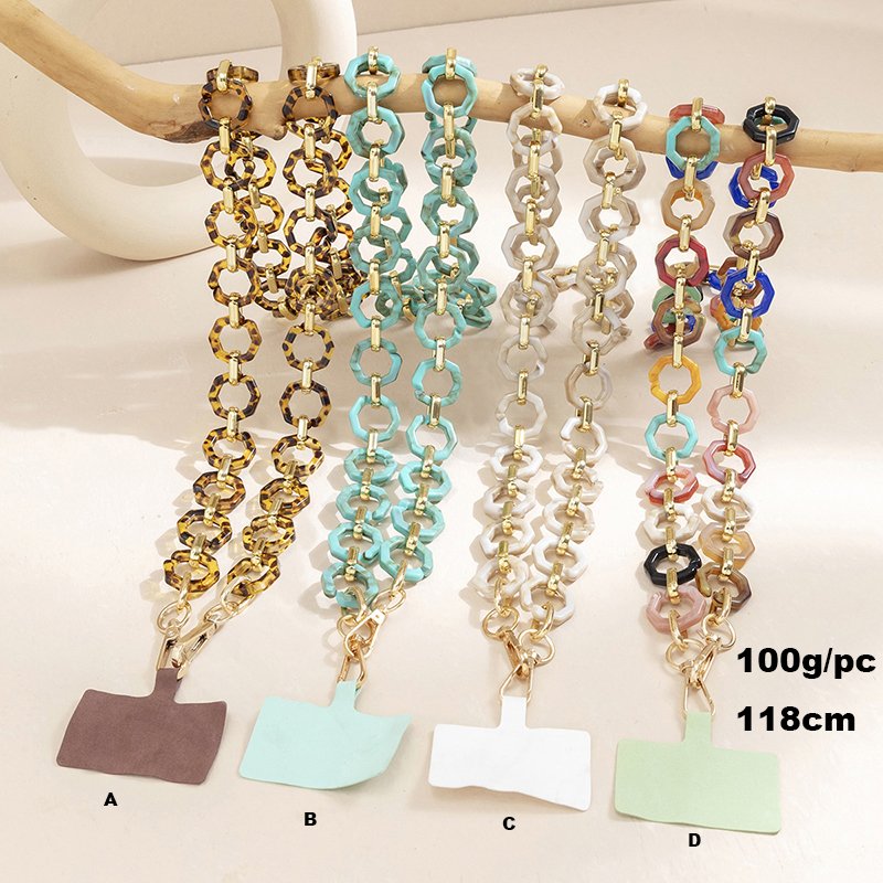 Colorful Acrylic Mobile Hang Chain Crossbody Hands Free Portable Phone Case Accessory Custom Logo Tag Phone Strap Wholesale