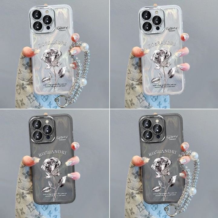 Lens Protect Cover With Chain Camlet Rose Flower Phone Case Cover For iPhone 7 8 plus XS XR 11 12 13 14 15 16 pro max Wholesale