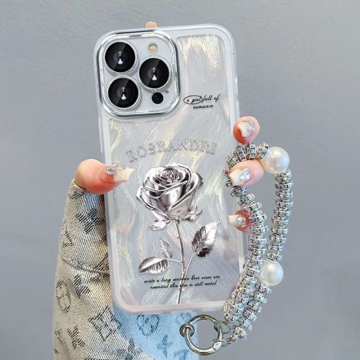 Lens Protect Cover With Chain Camlet Rose Flower Phone Case Cover For iPhone 7 8 plus XS XR 11 12 13 14 15 16 pro max Wholesale