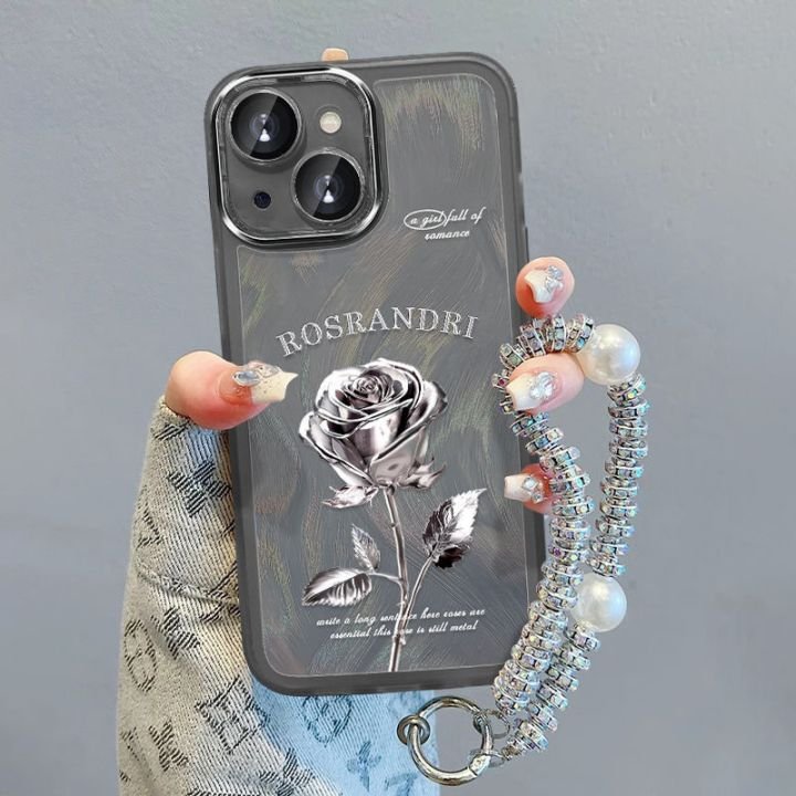 Lens Protect Cover With Chain Camlet Rose Flower Phone Case Cover For iPhone 7 8 plus XS XR 11 12 13 14 15 16 pro max Wholesale