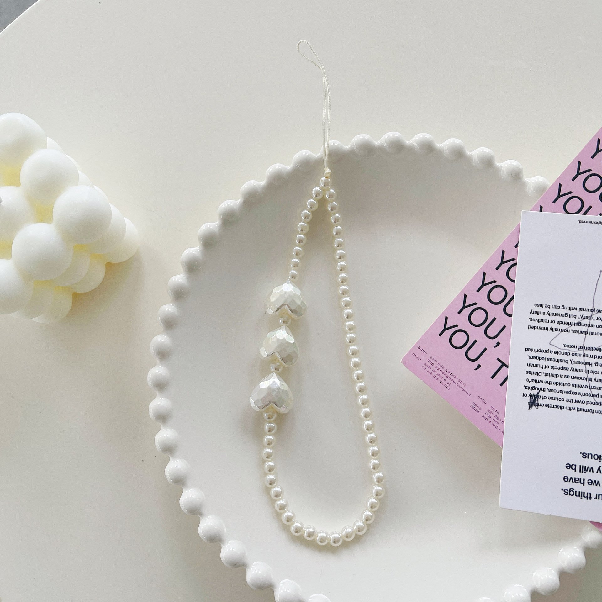 New model suitable for pearl bow mobile phone lanyard, crystal teddy bear, girl's heart Love pendant beaded mobile phone chain