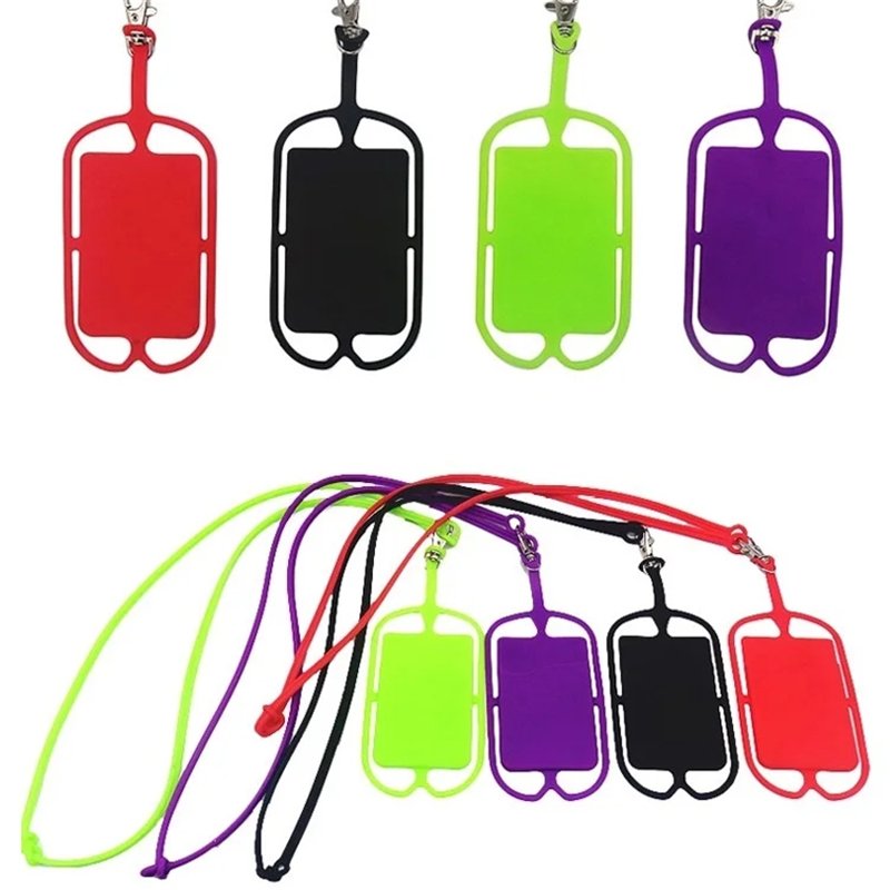 Customized Logo Silicone Mobile Cell Phone Lanyards Neck Strap Holder Pouch with card slot Necklace Sling for Smartphone