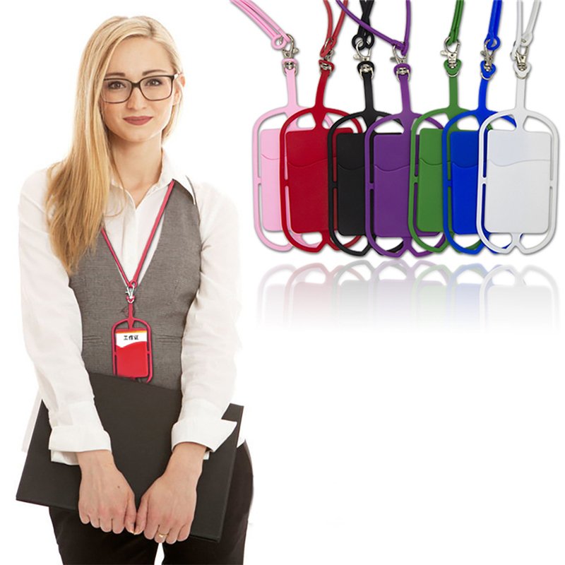 Customized Logo Silicone Mobile Cell Phone Lanyards Neck Strap Holder Pouch with card slot Necklace Sling for Smartphone