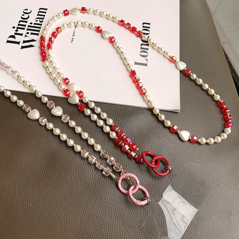 Mobile Phone Lanyard Crossbody Can Back Pearl Pendant Girls Hand-beaded Mobile Phone Case Set Universal Sling Chain