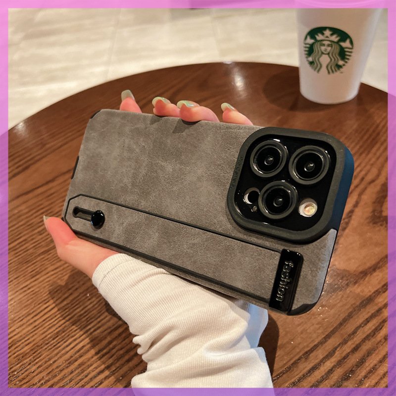 Wrist Strap PU Leather Phone Case For iPhone 15 14 13 12 11 Pro Max Lambskin Shockproof Phone Cover