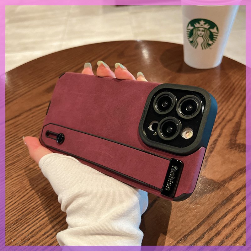 Wrist Strap PU Leather Phone Case For iPhone 15 14 13 12 11 Pro Max Lambskin Shockproof Phone Cover