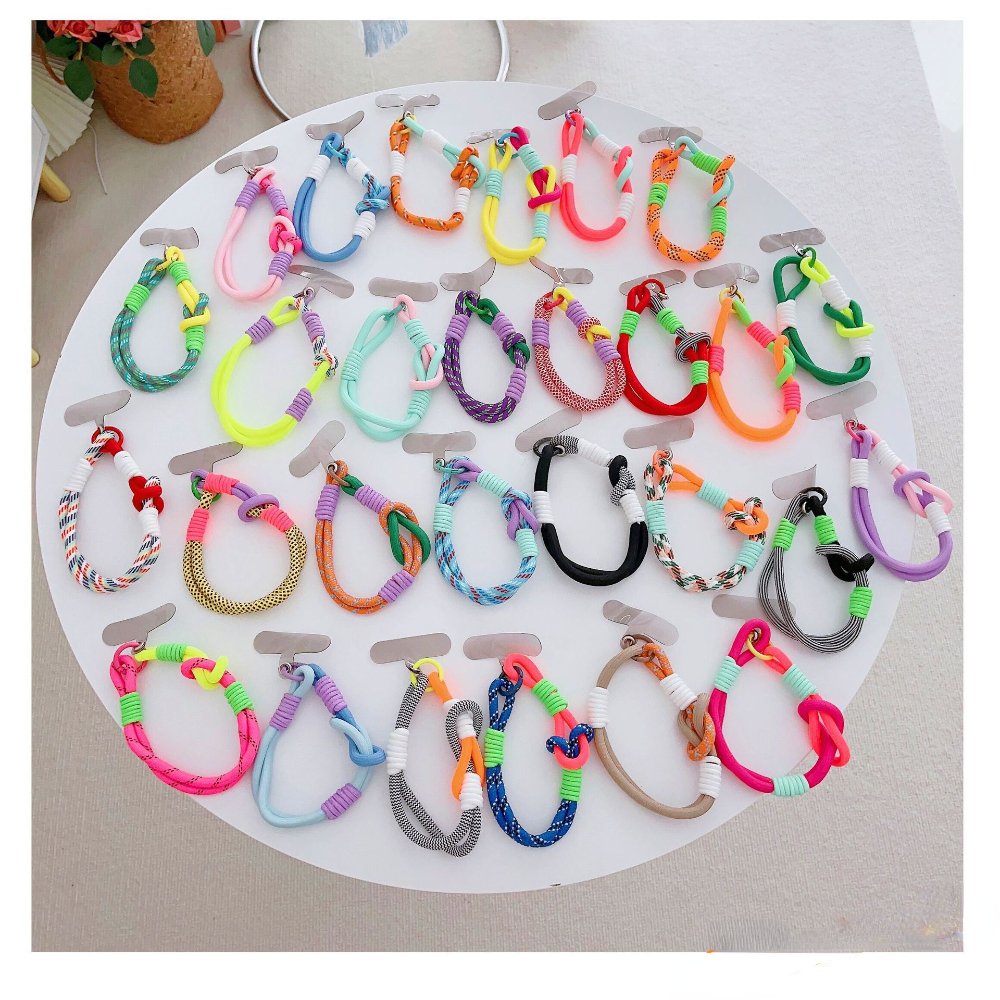 Colorful Mobile Phone Rope Short Nylon Lanyard With Patch Tab Cell Phone Wrist Strap Hang Rope Buckle Accessories
