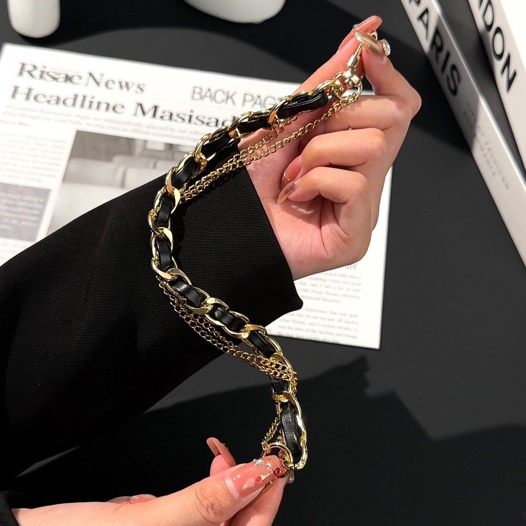 Hot-selling ins universal mobile phone charm metal silver Metal leather Phone Wrist Strap Lanyard with Phone Tether Patches