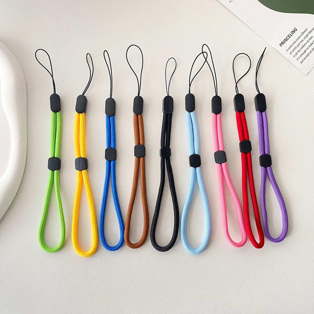 Anti-Lost Round Polyester Cell Phone Hand Rope Straps Adjustable Solid Color USB Key Camera Short Wrist Lanyard