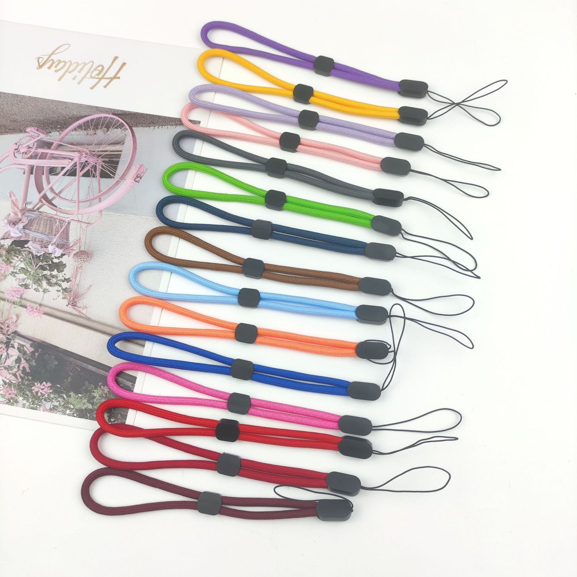 Anti-Lost Round Polyester Cell Phone Hand Rope Straps Adjustable Solid Color USB Key Camera Short Wrist Lanyard