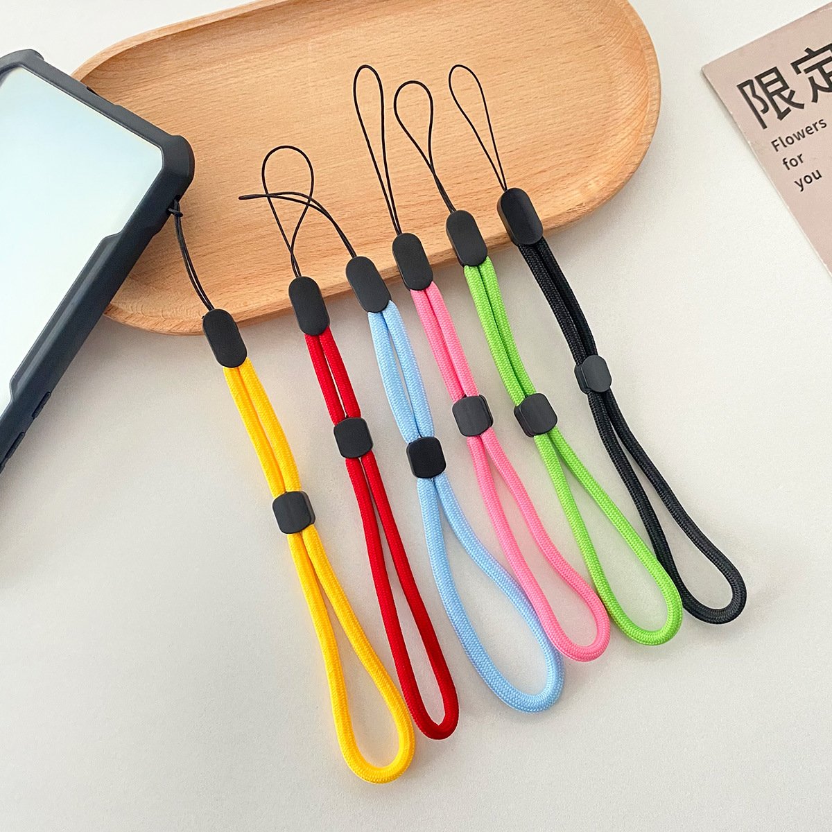 Anti-Lost Round Polyester Cell Phone Hand Rope Straps Adjustable Solid Color USB Key Camera Short Wrist Lanyard