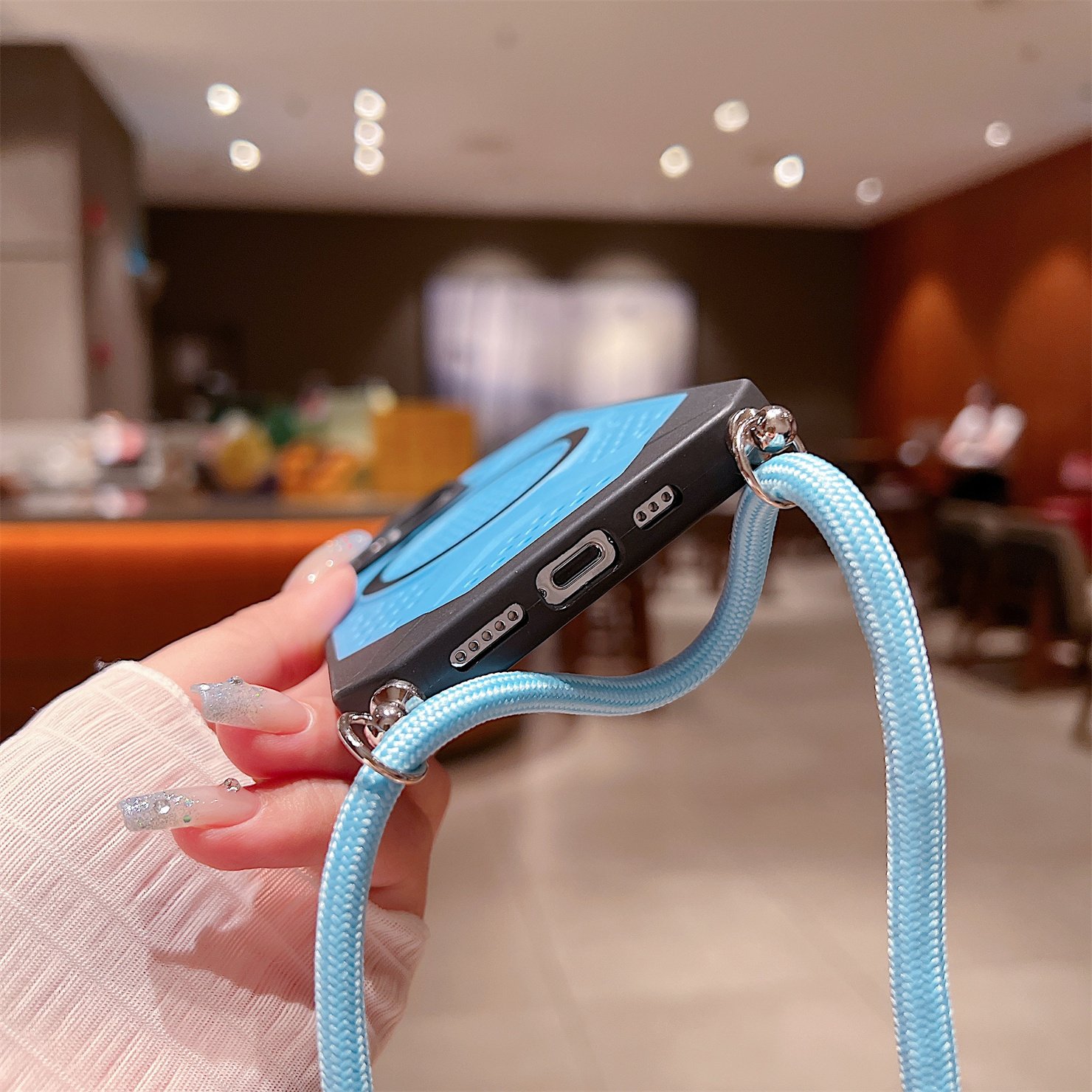 for iPhone 16 15 Pro Max Cellular Hole Heat Dissipation Phone Case with Magnetic Ring Wireless Charging & hanging rope lanyard