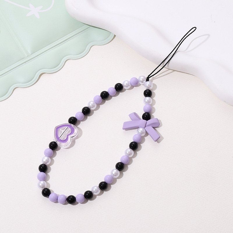 New beaded bow mobile phone chain love phone case short style lanyard anti-loss anti-fall hanging ornament pendant