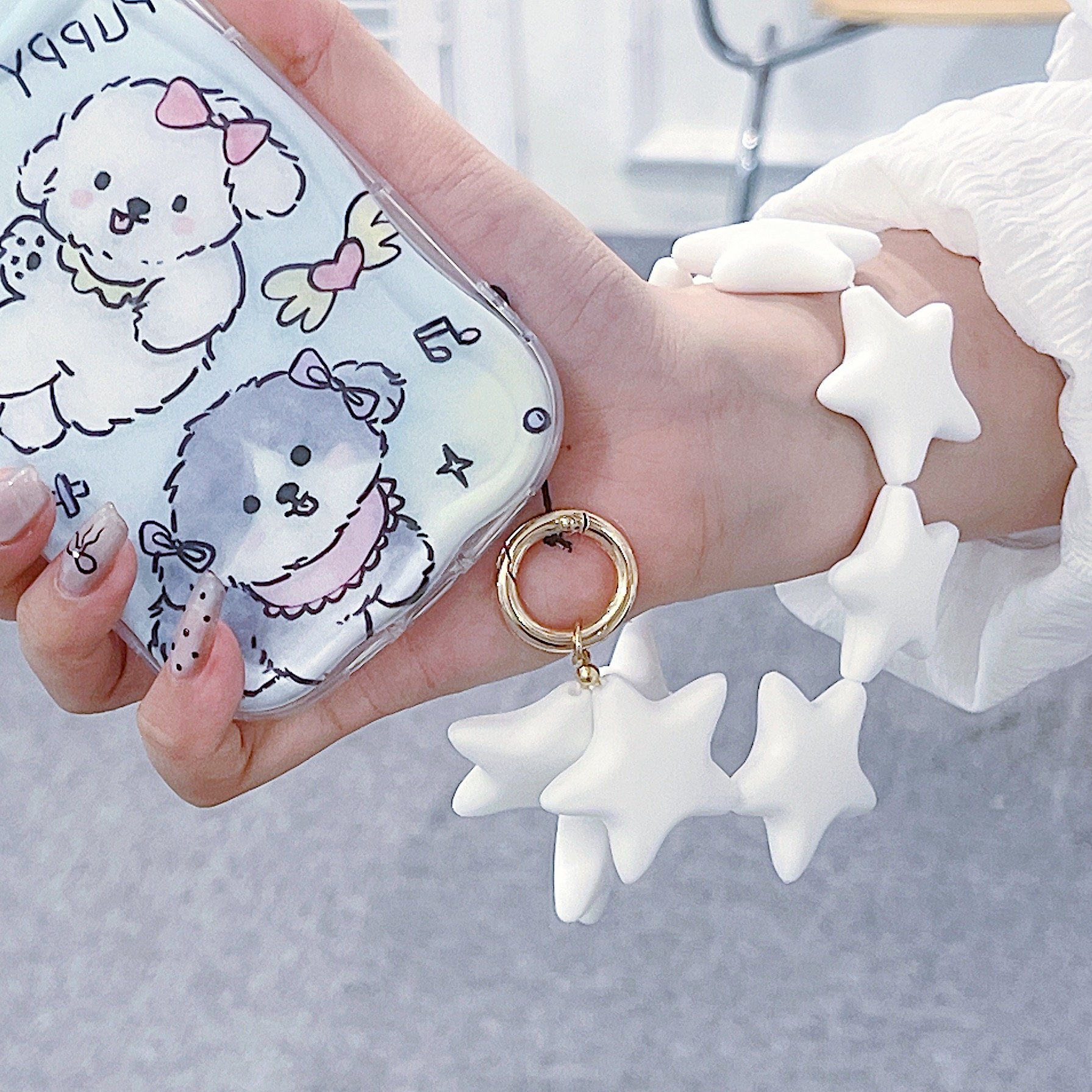 White Girl's Phone Hanging Chain Lanyard Cute Creative Phone Case Hanging Ornament Phone Chain Decoration Anti-fall Bowl Strap