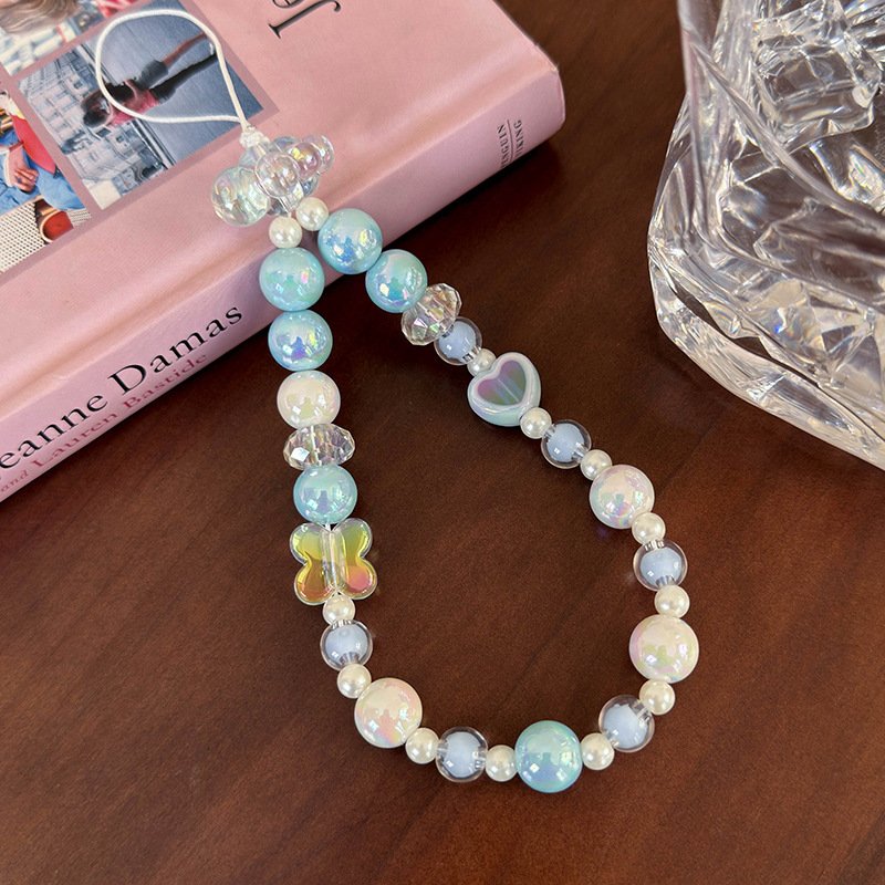 Ins Style Cute Blue Star Mobile Phone Lanyard Beaded Pendant Anti Lost Phone Chain Strap For Ccd Camera Key Ring Accessories