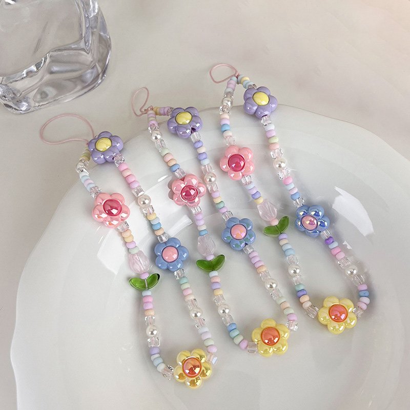 DAIHE 2024 Fashion Handmade Flower Beaded Mobile Phone Chains Universal Phone Strap Chain