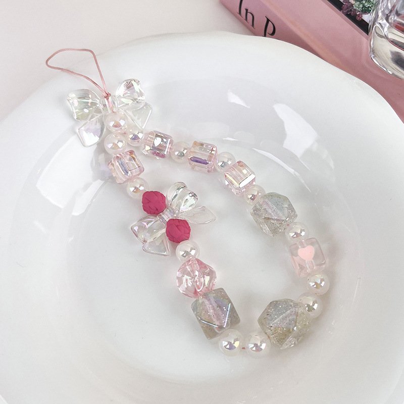 DAIHE 2024 Fashion Handmade Flower Beaded Mobile Phone Chains Universal Phone Strap Chain