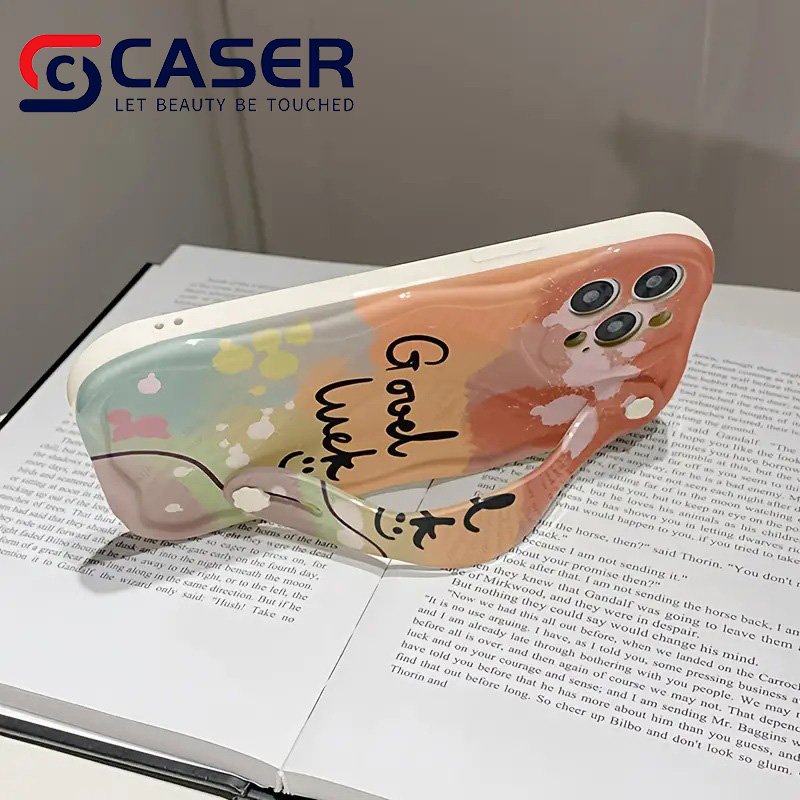 TPU Holder Wrist Strap Smile Face Mobile Phone Shell Trendy Design Wave Bumper Phone Case For Iphone 16 15 Pro Max 14 13