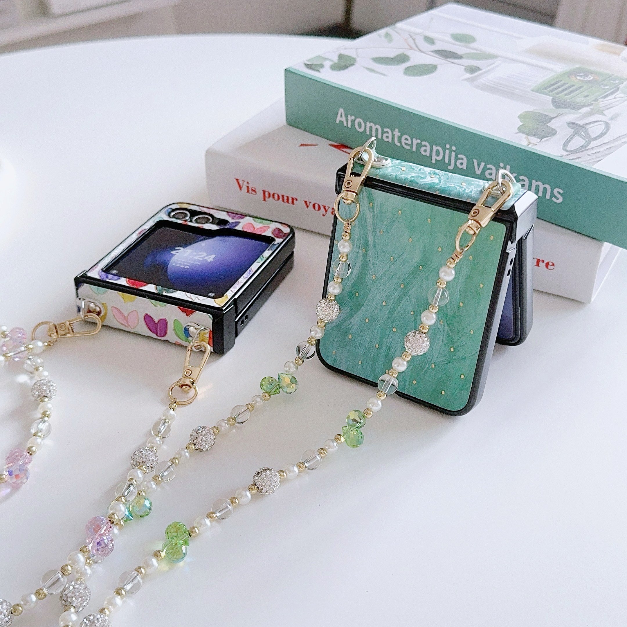 Diamond Beads Crossbody 3-Piece Folding TPU Mobile Phone Cases For Samsung ZFLIP6 ZFLIP5 ZFLIP4 ZFLIP3 Waterproof & Shockproof