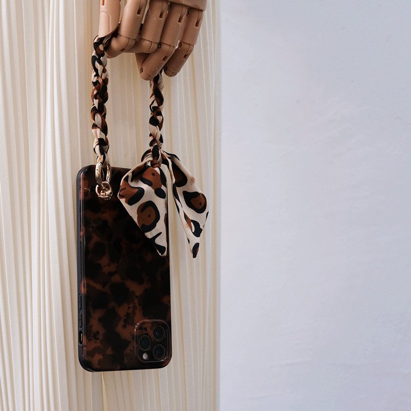 Fabric Mobile Phone Strap Leopard Handmade Bag Strap Versatile Scarf Handheld Short Cloth Phone Holder Cord Cell Phone Lanyard