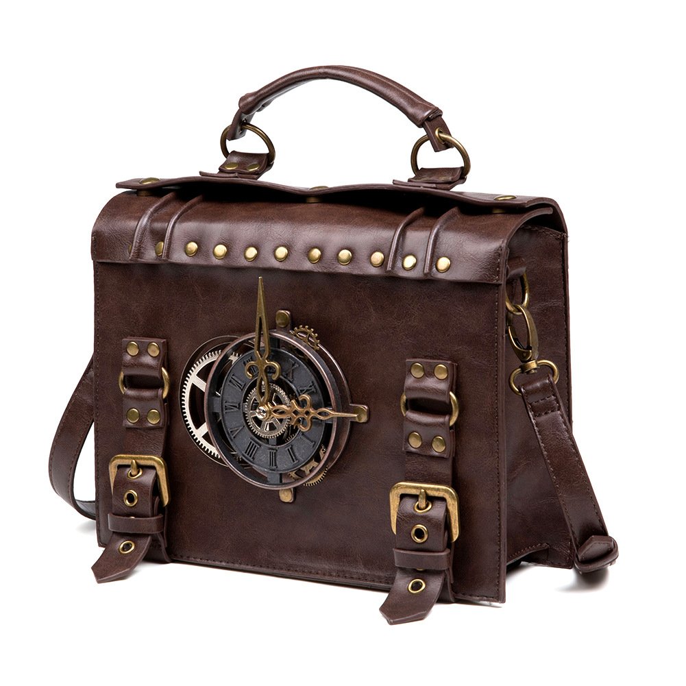 Vintage Single Rivets Bag PU Leather Purses and Handbags Leather Mobile Phone Retro Briefcase Steampunk Crossbody Shoulder Purse