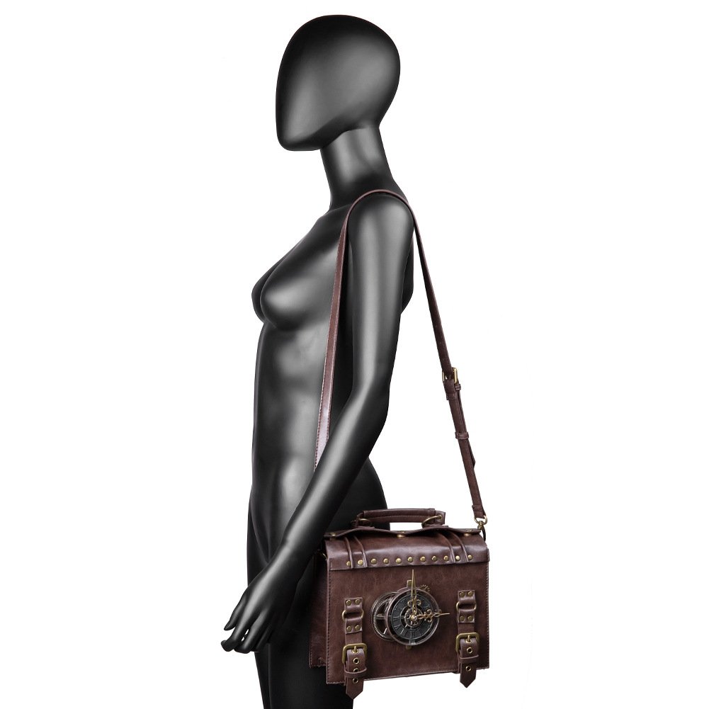 Vintage Single Rivets Bag PU Leather Purses and Handbags Leather Mobile Phone Retro Briefcase Steampunk Crossbody Shoulder Purse