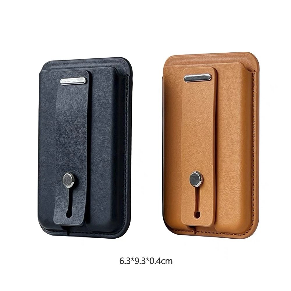 Wholesale Leather Magnetic Smart Phone Grip Wallet Stand Pocket For IPhone With 2 Magsafe Metal Ring Sticker