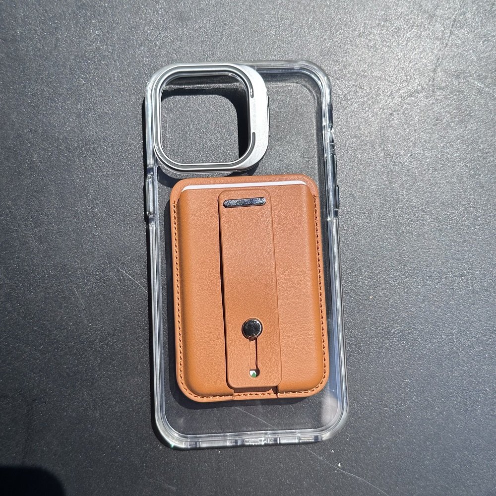 Wholesale Leather Magnetic Smart Phone Grip Wallet Stand Pocket For IPhone With 2 Magsafe Metal Ring Sticker