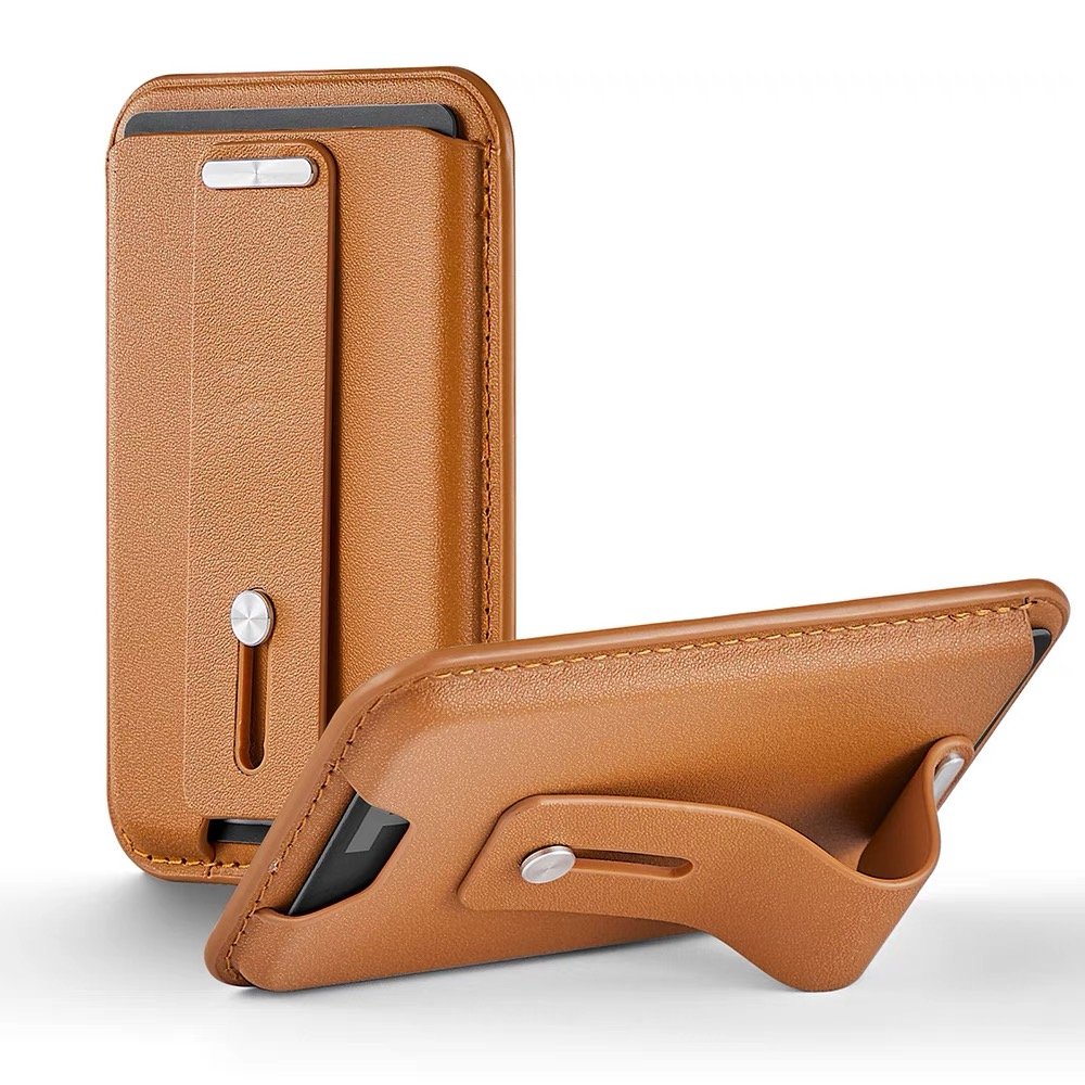 Wholesale Leather Magnetic Smart Phone Grip Wallet Stand Pocket For IPhone With 2 Magsafe Metal Ring Sticker