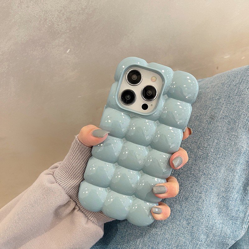 Korean style 3D Puff ins Silicone Mobile Phone Case For iPhone 16 15 14 13 12 11 Pro max Fashion bling TPU Shockproof Back Cover