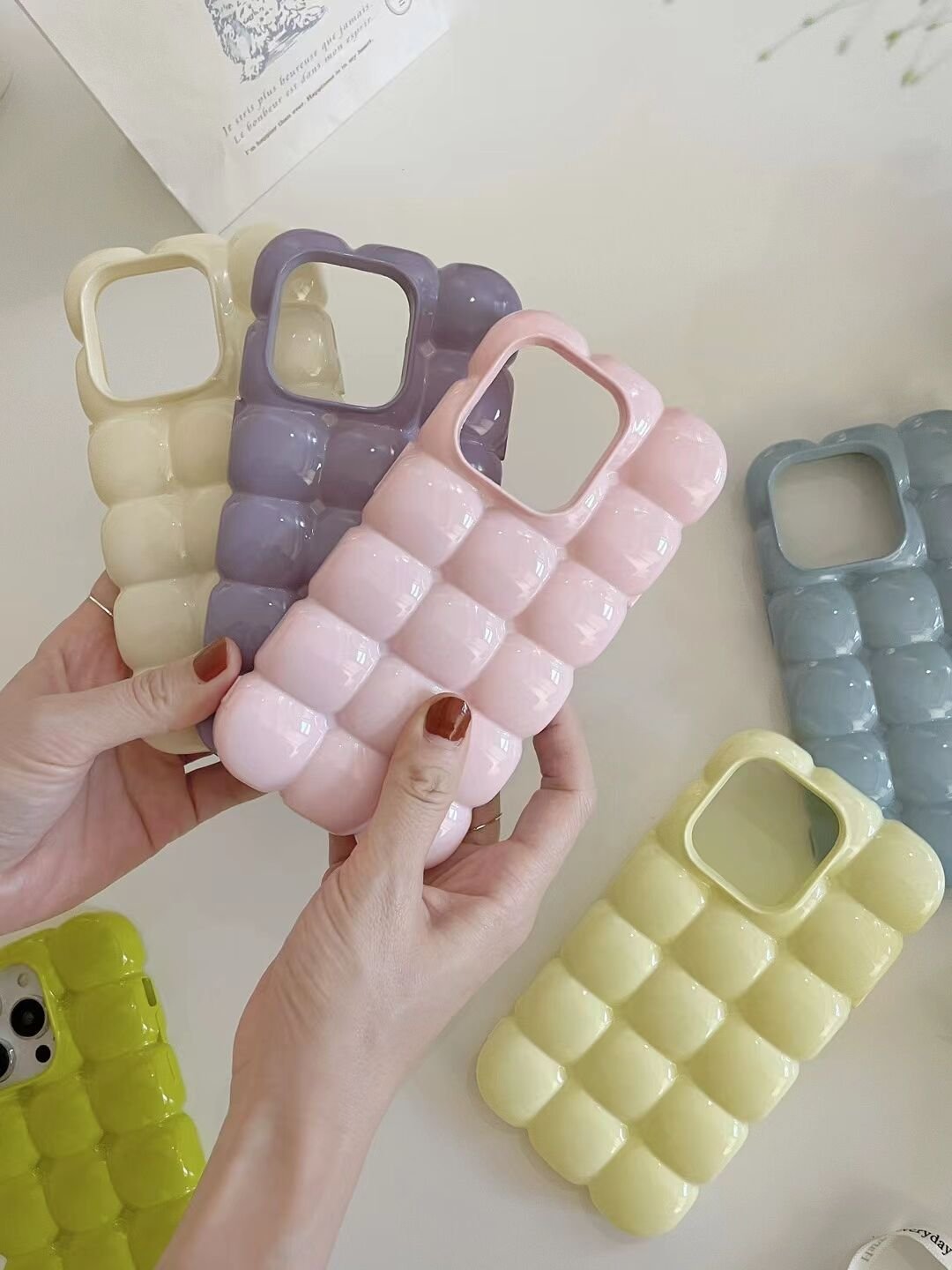 Korean style 3D Puff ins Silicone Mobile Phone Case For iPhone 16 15 14 13 12 11 Pro max Fashion bling TPU Shockproof Back Cover