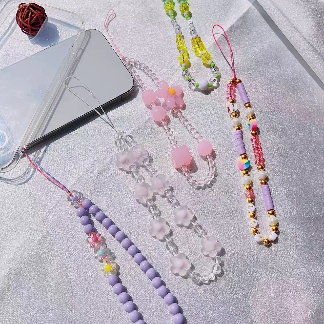 Popular Customized Lanyard Cord String Strap 31CM Universal key Chains Holder Mobile Charm Hook Cell Phone Charms Beads