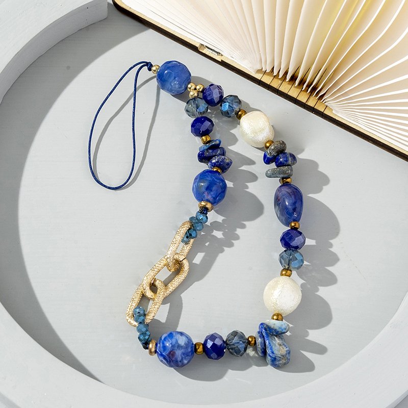 Wholesale Color Beads Mobile Phone Strap Short Women Gold Chain Mobile Phone Case Pendant Irregular Stone Beaded Phone Strap