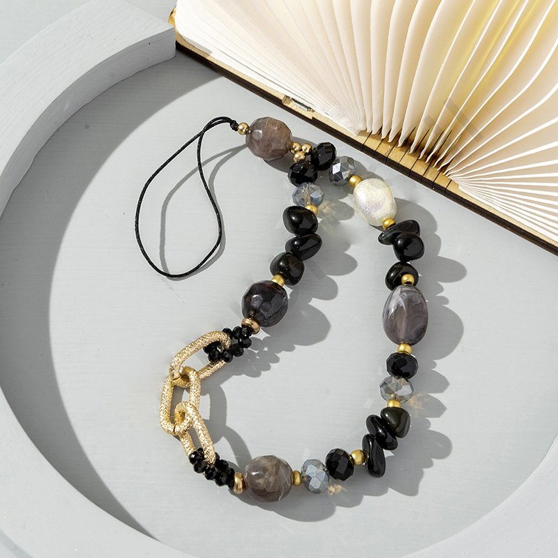 Wholesale Color Beads Mobile Phone Strap Short Women Gold Chain Mobile Phone Case Pendant Irregular Stone Beaded Phone Strap